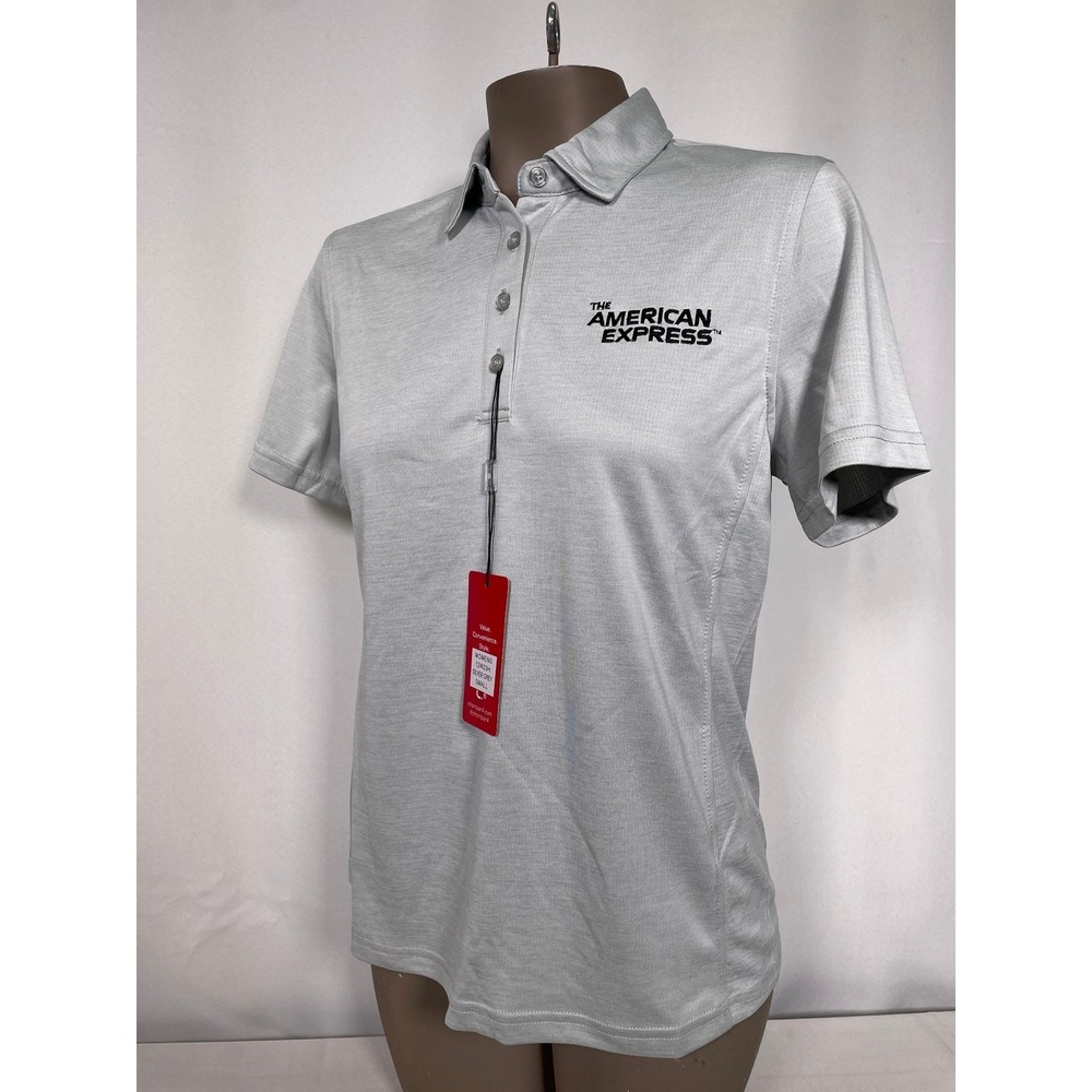 American Express Short Par 4 Silver Polo Shirt Women's SMALL NWT - Picture 6 of 13